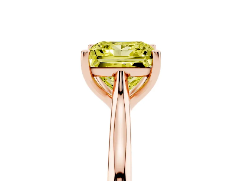 Fancy Yellow Princess Cut Diamond Solitaire Ring Set in Rose gold with Cathedral Band and Prong Setting