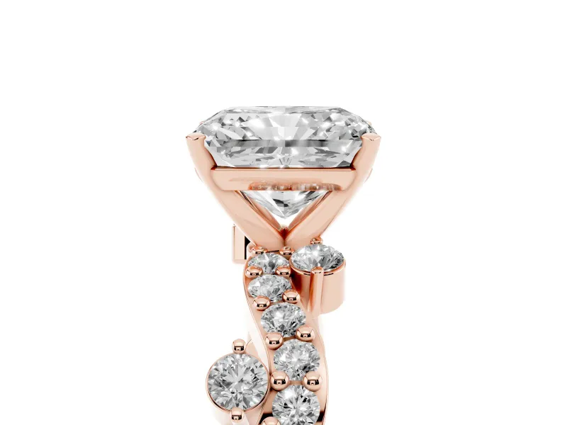Radiant Cut Diamond Solitaire Twisted Band Set in Rose gold with Pavé Setting