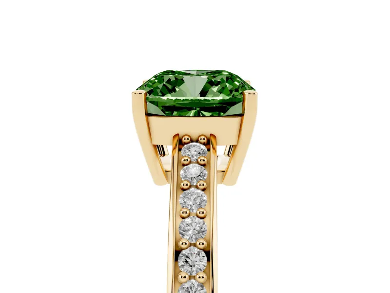 Cushion Cut Pave Solitaire Engagement Ring Setting for a Fancy Green Lab-Grown Diamond | Accented Basket | Yellow Gold