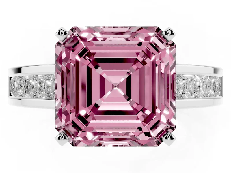 Asscher Cut Channel Engagement Ring Setting for a Fancy Pink Lab-Grown Diamond | Sterling Silver