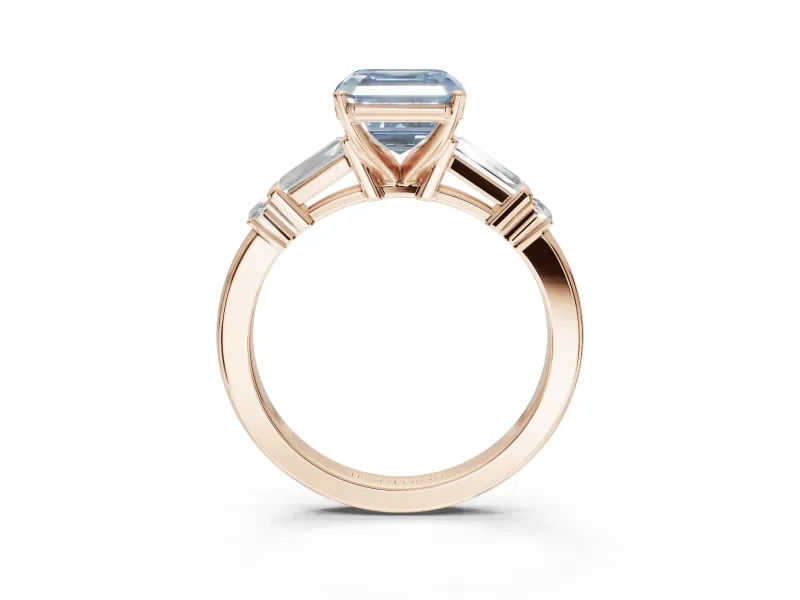 Asscher Cut Tapered Baguette Engagement Ring Setting for a Fancy Blue Lab-Grown Diamond | Rose Gold