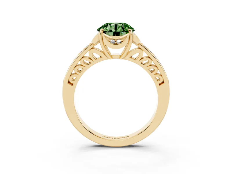 Round Floral Pavé Engagement Ring Setting for a Fancy Green Lab-Grown Diamond | Yellow Gold