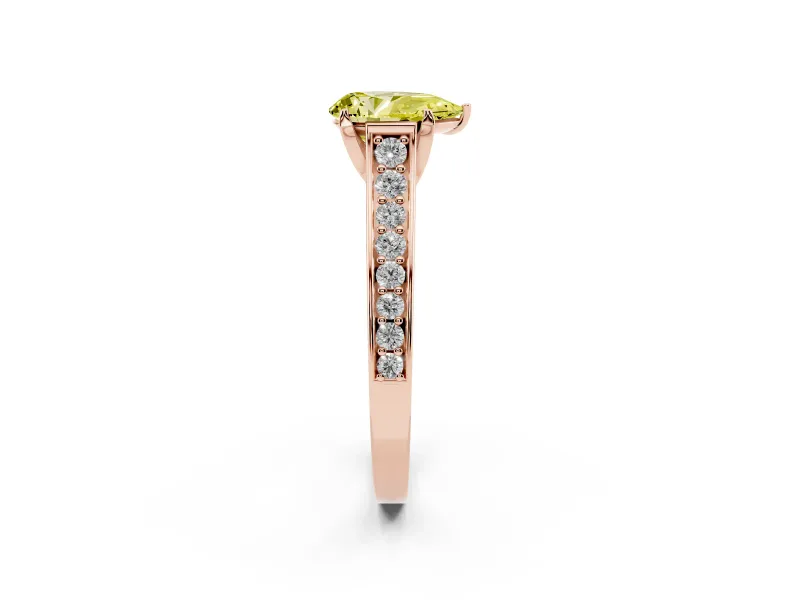 Pear-Shaped Graduated Pavé Engagement Ring Setting for a Fancy Yellow Lab-Grown Diamond | Rose Gold