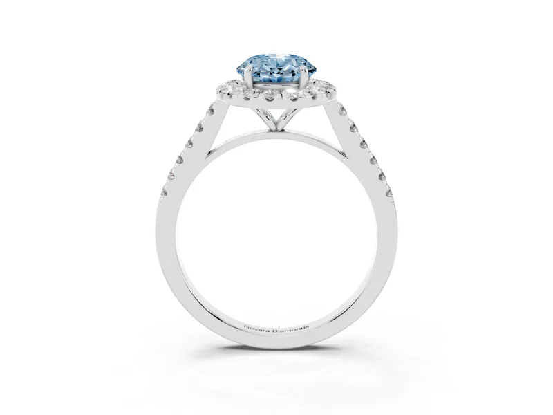 Oval Halo Engagement Ring Setting for a Fancy Blue Lab-Grown Diamond | Pave Shoulders | Sterling Silver