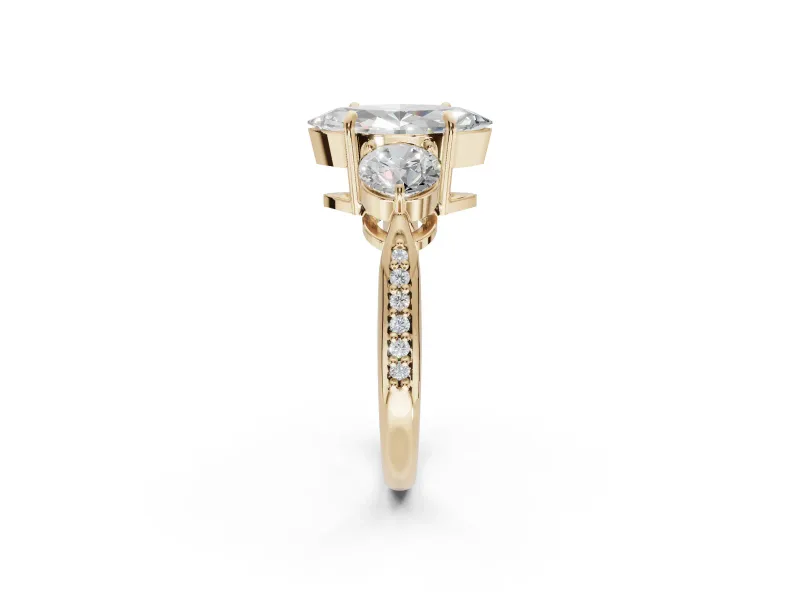 Marquise Three Stone Engagement Ring Setting | Tapered Pave Band | Yellow Gold