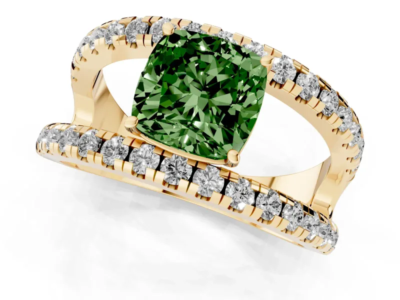 Cushion Cut Pavé Engagement Ring Setting for a Fancy Green Lab-Grown Diamond | Yellow Gold - Design NV-24679