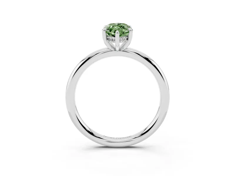 Fancy Green Marquise Cut Diamond Solitaire Ring Set in Silver with Thin Band and Prong Setting