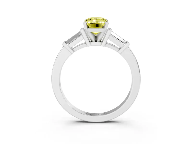 Emerald Cut Three-Stone Engagement Ring Setting for a Fancy Yellow Lab-Grown Diamond | Tapered Baguettes | Platinum