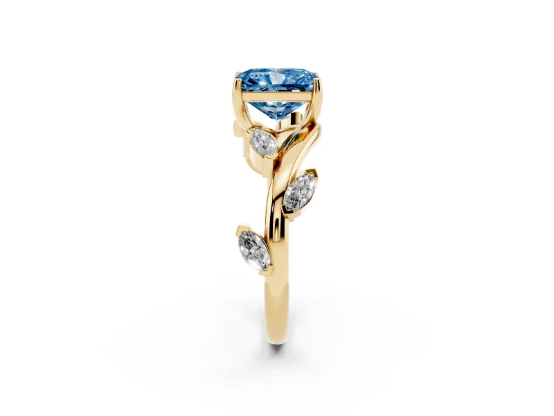 Radiant Cut Twisted Vine Engagement Ring Setting for a Fancy Blue Lab-Grown Diamond | Yellow Gold