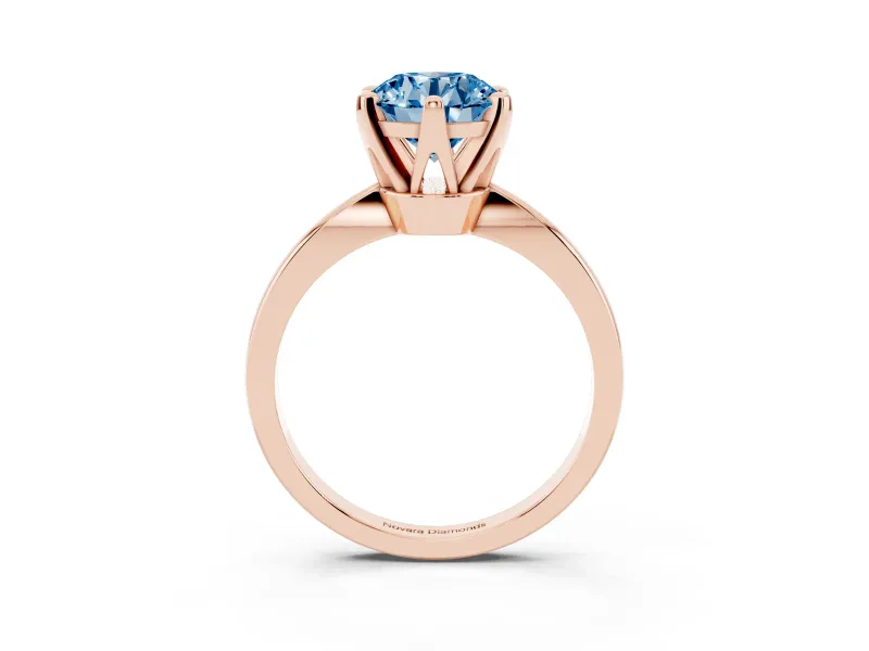 Fancy Blue Round Cut Diamond Solitaire Engagement Ring Set in Rose gold with Slim Tapered Solitaire Band
