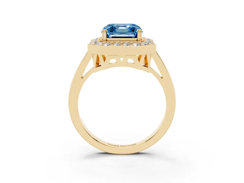 Asscher Cut Halo Engagement Ring Setting for a Fancy Blue Lab-Grown Diamond | Polished Halo Rim | Yellow Gold