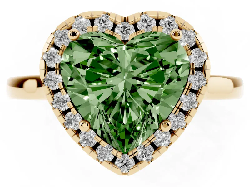 Heart-Shaped Halo Engagement Ring Setting for a Fancy Green Lab-Grown Diamond | Flat Tapered Band | Yellow Gold