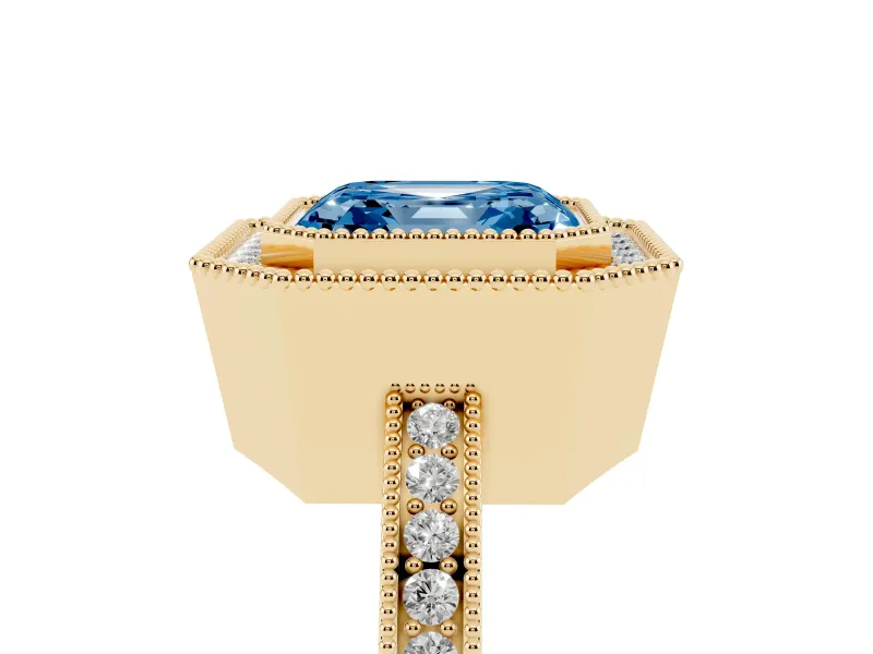 Asscher Cut Milgrain Halo Engagement Ring Setting for a Fancy Blue Lab-Grown Diamond | Yellow Gold