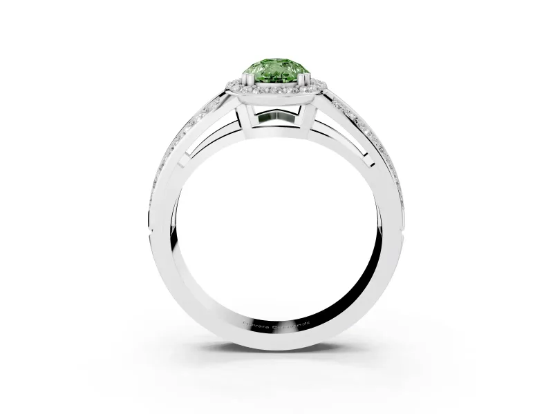Pear-Shaped Halo Engagement Ring Setting for a Fancy Green Lab-Grown Diamond | Pave Split Shank | Sterling Silver