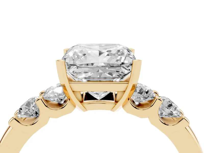 Princess Cut Five Stone Engagement Ring Setting | Prong-Set Side Stones | Yellow Gold