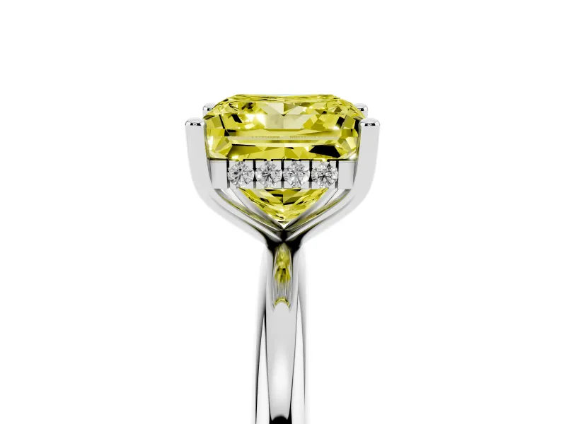 Fancy Yellow Princess Cut Diamond Solitaire Engagement Ring Set in Platinum with Prong Setting and Polished Band