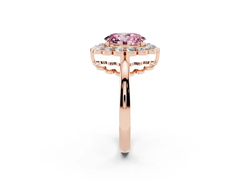 Oval Scalloped Cluster Halo Engagement Ring Setting for a Fancy Pink Lab-Grown Diamond | Plain Band | Rose Gold