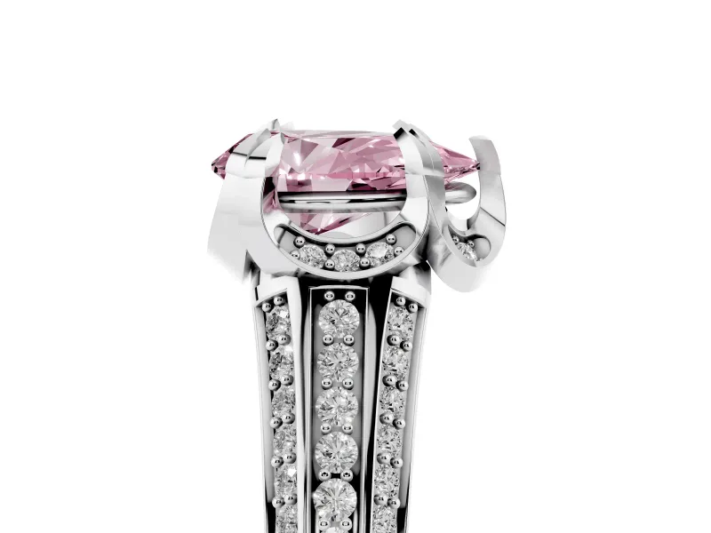 Fancy Pink Pear Cut Diamond Pavé Split Shank Solitaire Ring Set in Silver with Prong Setting