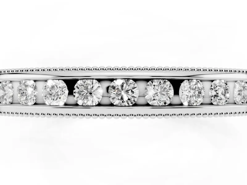 Round Lab-Grown Diamond Vintage Channel Set Wedding Band | Carved Leaf Sides | Sterling Silver