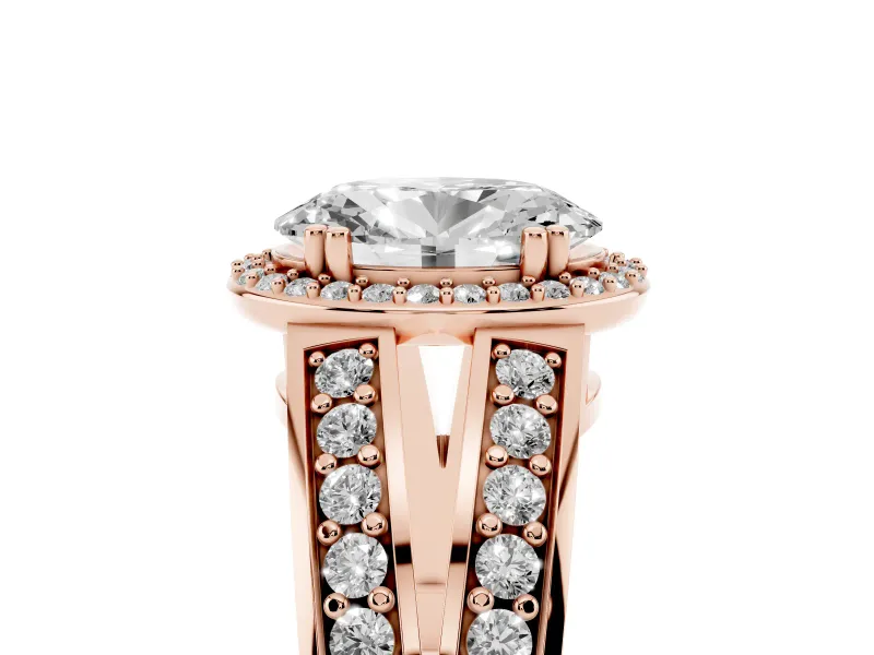 Oval Halo Engagement Ring Setting | Two-Row Pave Split Shank | Rose Gold