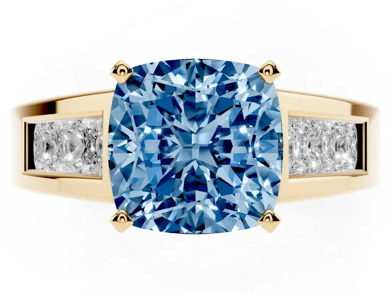 Cushion Cut Channel-Set Engagement Ring Setting for a Fancy Blue Lab-Grown Diamond | Yellow Gold