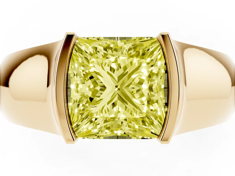 Princess Cut Half Bezel Solitaire Engagement Ring Setting for a Fancy Yellow Lab-Grown Diamond | Wide Band | Yellow Gold