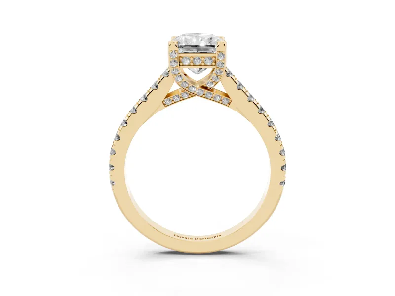 Radiant Cut Hidden Halo Pave Engagement Ring Setting | Claw Prongs | Yellow Gold