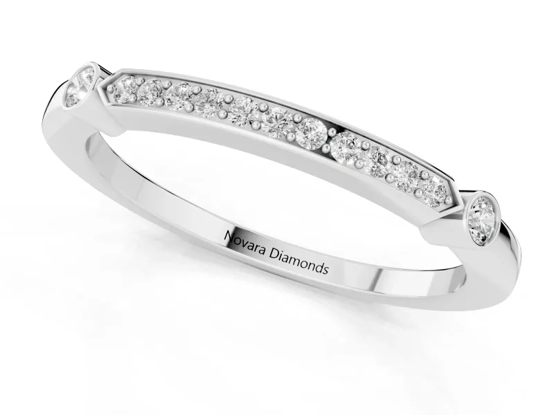 Round Diamond Pavé Bar Station Ring Set in Silver with Channel Setting