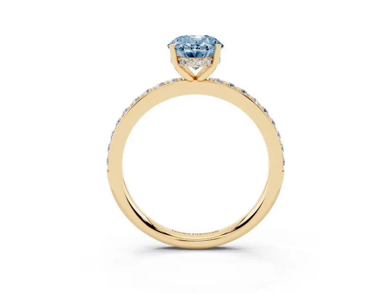 Oval Hidden Halo Engagement Ring Setting for a Fancy Blue Lab-Grown Diamond | Yellow Gold