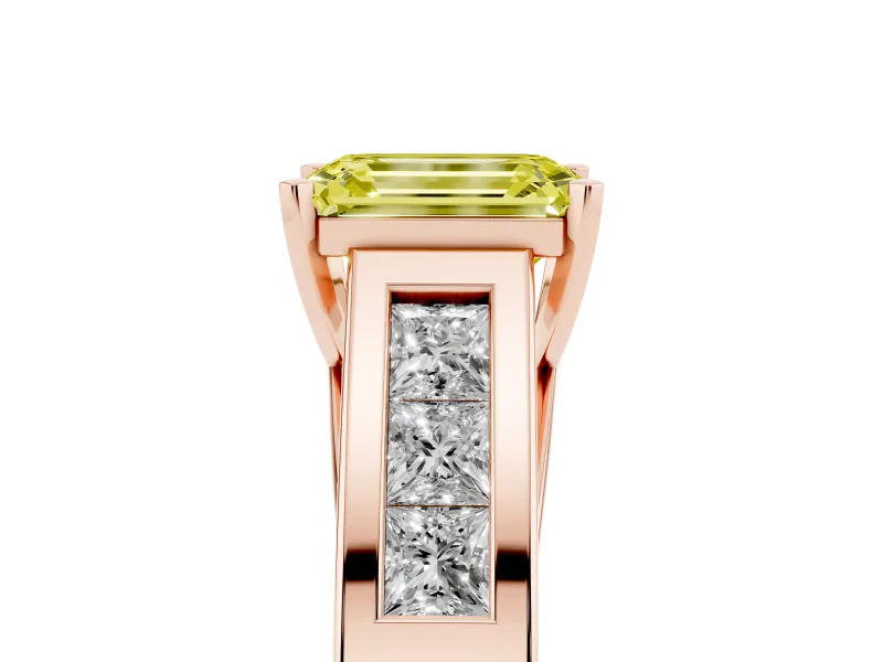 Emerald Cut Channel-Set Engagement Ring Setting for a Fancy Yellow Lab-Grown Diamond | Rose Gold