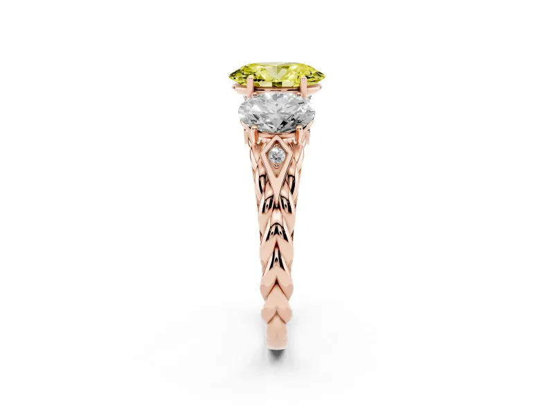 Oval Three Stone Engagement Ring Setting for a Fancy Yellow Lab-Grown Diamond | Braided Band | Rose Gold