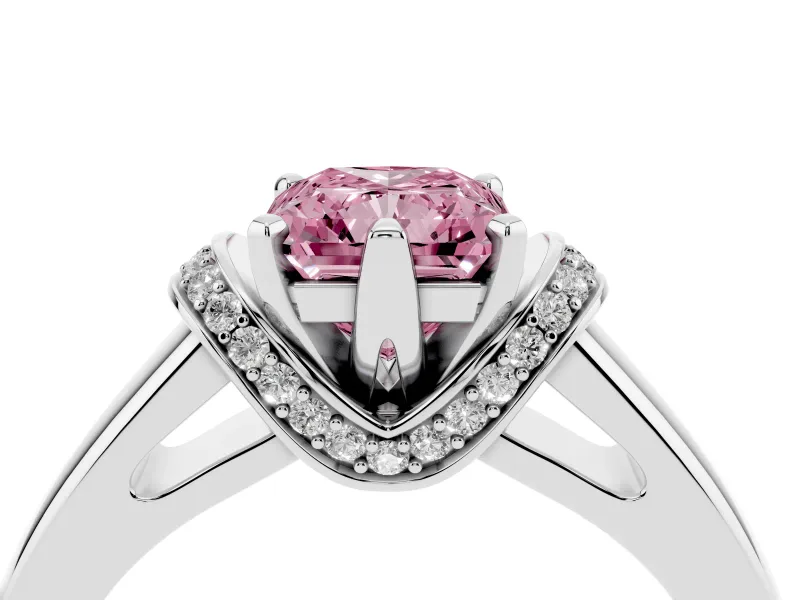 Radiant Cut Pavé Collar Engagement Ring Setting for a Fancy Pink Lab-Grown Diamond | Platinum