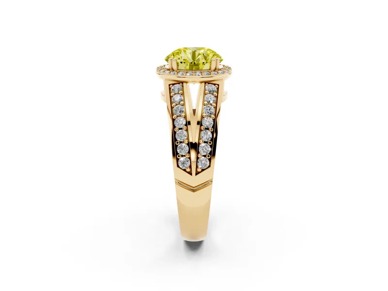 Round Halo Engagement Ring Setting for a Fancy Yellow Lab-Grown Diamond | Split Shank | Yellow Gold