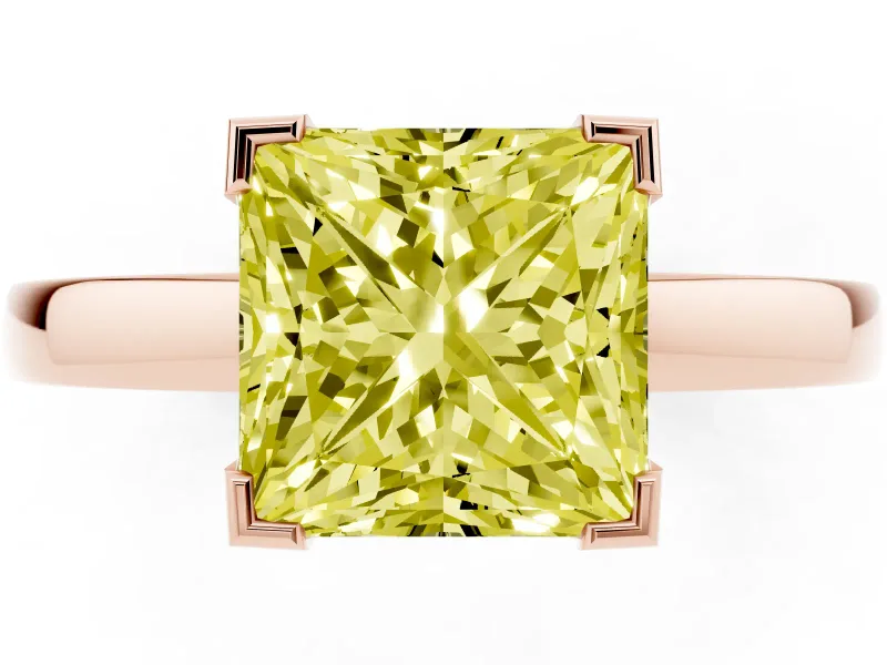 Princess Cut Solitaire Engagement Ring Setting for a Fancy Yellow Lab-Grown Diamond | Flat Tab Prongs | Rose Gold