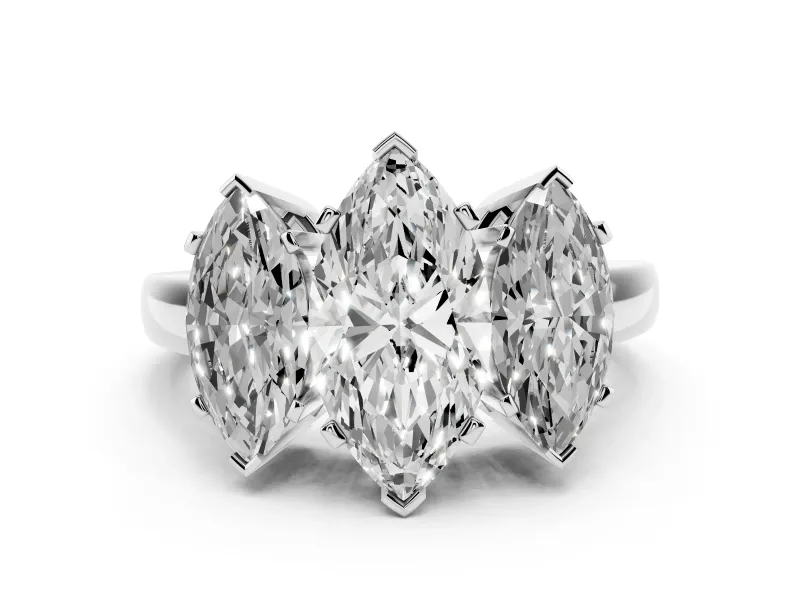 Marquise Cut Diamond Three-Stone Ring Set in Silver with Channel-Set Band and Prong Settings