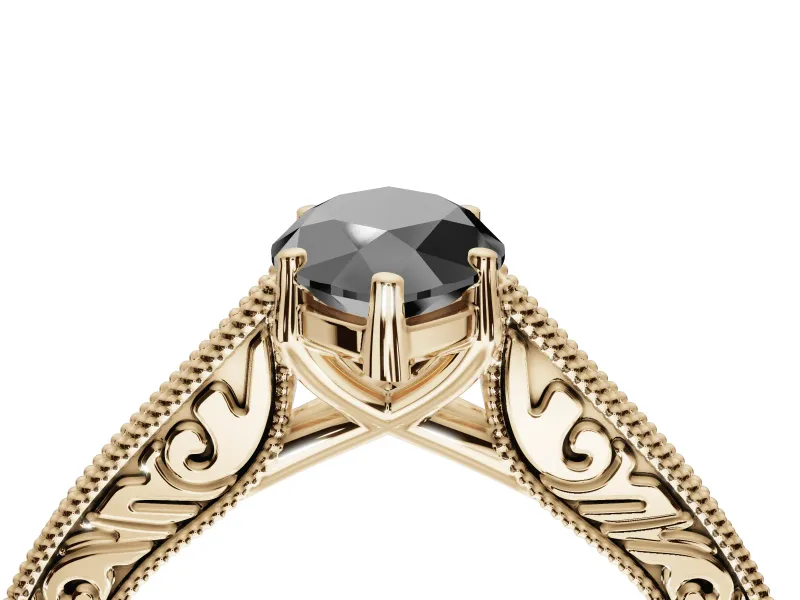 Marquise Vintage Pavé Engagement Ring Setting for a Black Center | Yellow Gold