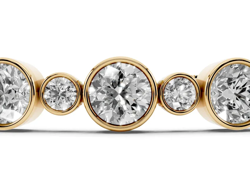 Round Lab-Grown Diamond Alternating Bezel Tennis Bracelet | Large and Small Stones | Yellow Gold