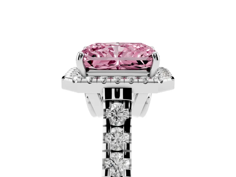 Radiant Cut Accented Halo Engagement Ring Setting for a Fancy Pink Lab-Grown Diamond | Platinum
