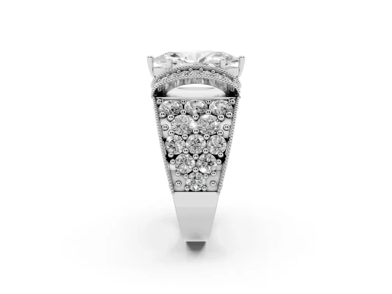 Marquise Vintage Milgrain Pave Engagement Ring Setting | Crescent Side Rows | Platinum