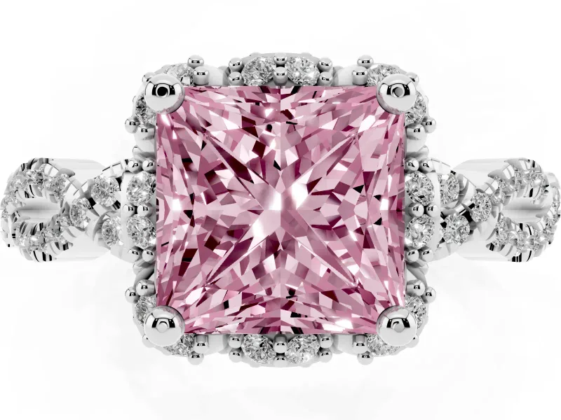 Princess Cut Halo Engagement Ring Setting for a Fancy Pink Lab-Grown Diamond | Sterling Silver - Design NV-24725