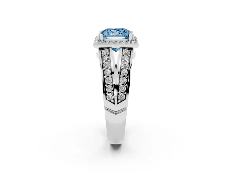 Princess Cut Halo Engagement Ring Setting for a Fancy Blue Lab-Grown Diamond | Pave Split Shank | Sterling Silver