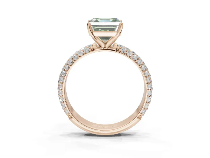 Asscher Cut Domed Pavé Engagement Ring Setting for a Fancy Green Lab-Grown Diamond | Rose Gold