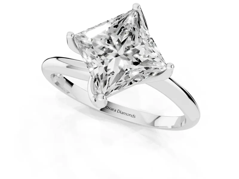 Princess Cut Bypass Solitaire Engagement Ring Setting | Plain Band | White Gold