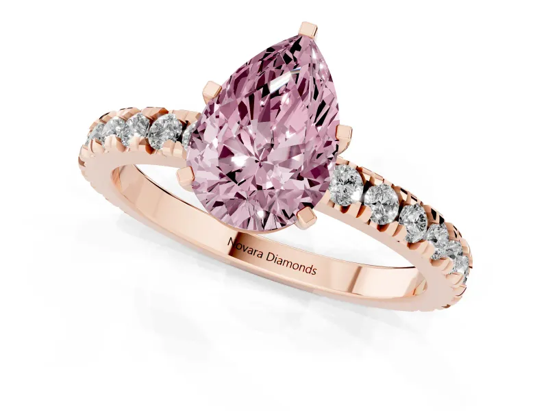 Pear-Shaped Pavé Solitaire Engagement Ring Setting for a Fancy Pink Lab-Grown Diamond | Rose Gold