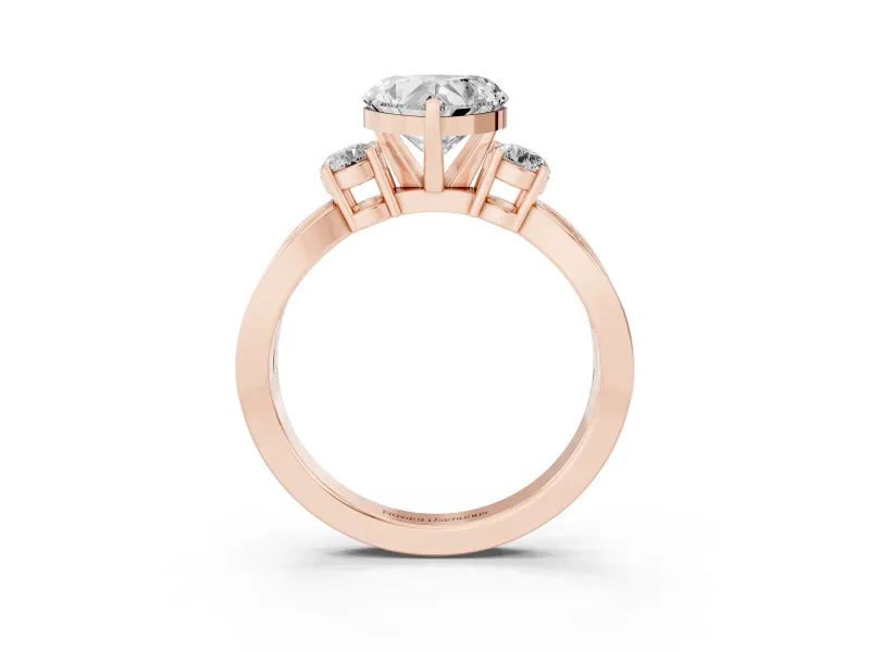 Three-Stone Heart Cut Diamond Twist Band Ring Set in Rose gold with Pavé Accents and Prong Setting