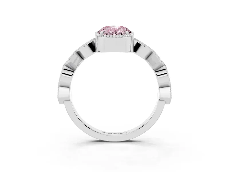 Oval Milgrain Bezel Engagement Ring Setting for a Fancy Pink Lab-Grown Diamond | Sterling Silver