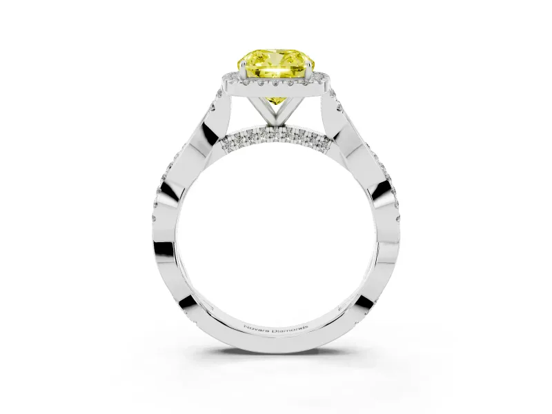 Cushion Cut Halo Engagement Ring Setting for a Fancy Yellow Lab-Grown Diamond | Pavé Twist Band | Sterling Silver