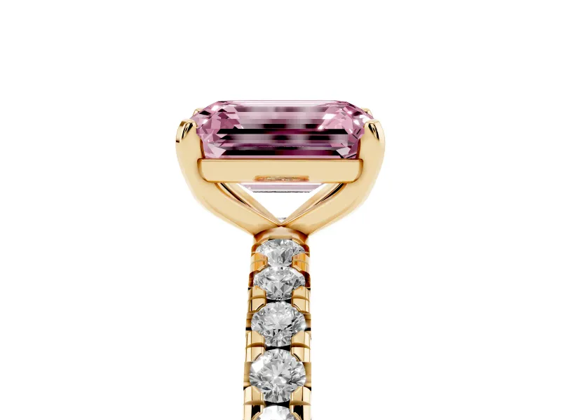 Emerald Cut Pavé Engagement Ring Setting for a Fancy Pink Lab-Grown Diamond | Yellow Gold