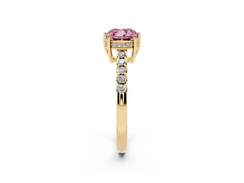Cushion Cut Engagement Ring Setting for a Fancy Pink Lab-Grown Diamond | Yellow Gold - Design NV-24649