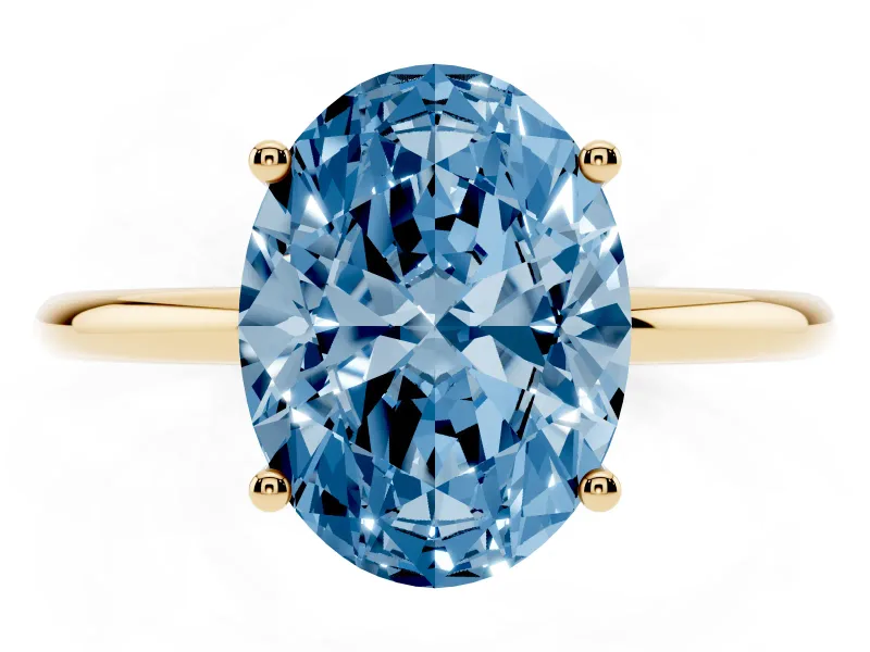Oval Thin Solitaire Engagement Ring Setting for a Fancy Blue Lab-Grown Diamond | Straight Plain Band | Yellow Gold